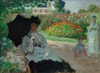 Camille im Garten, mit Jean und seiner Bonne