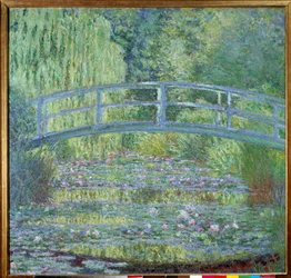 Die Fußgängerbrücke und der Seerosenteich