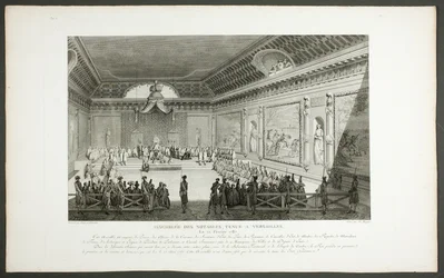 Versammlung bedeutender Persönlichkeiten, abgehalten in Versailles, aus der Serie Tableaux historiques de la Révolution française