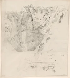 Klippen mit einem Wasserfall in Tivoli