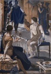 Achilles empfängt die Gesandten Agamemnons. Illustration von Clement Gontier (1876-1918) für Homers 
