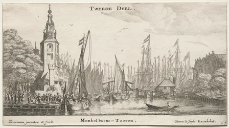 Verschiedene Schiffe und Ansichten von Amsterdam, Teil II: Kanal bei Amsterdam und Monkel-Turm