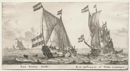 Verschiedene Schiffe und Ansichten von Amsterdam, Teil II: Niederländische Admiralitätsyacht. Ein Wachschiff