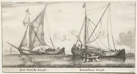 Verschiedene Schiffe und Ansichten von Amsterdam (Verscheÿde Schepen en Gesichten van Amstelredam), Teil II: Ein friesischer Bilander. Ein Gelderscher Bilander