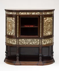 Vitrine, ca. 1890 (Rosenholz mit Elfenbein eingelegt, original Samtfutter)