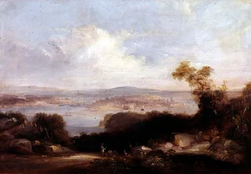 Weitläufiger Blick auf den Hafen von Sydney