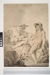 Pastorale Szene mit zwei Kindern und Tieren