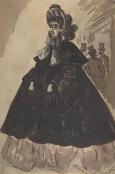Eine Dame mit Haube und Mantel, 19. Jahrhundert