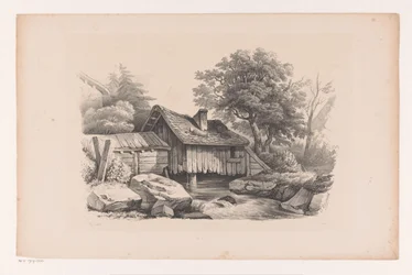 Holzhaus über dem Fluss