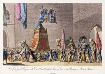 Ansicht der großen Prozession des heiligen Kamels durch die Straßen von Kairo auf ihrer Pilgerreise nach Mekka und Medina