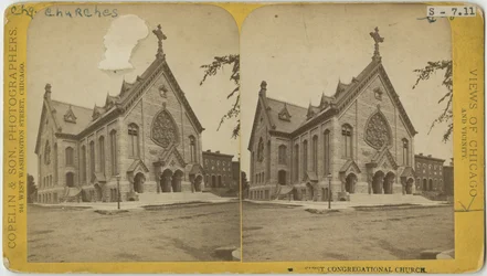 Stereograph der First Congregational Church, Chicago, ca. 1870