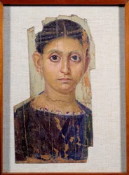 Ägyptische Antike: Porträt einer weiblichen Mumie auf Holz. Aus Fayoum (Fayum). 3. Jahrhundert n. Chr. Paris, Louvre
