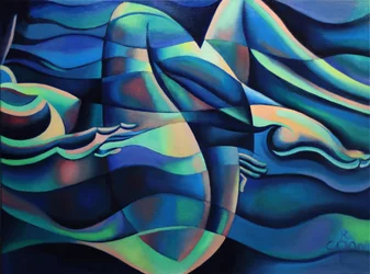 Fließende blaue Figuren