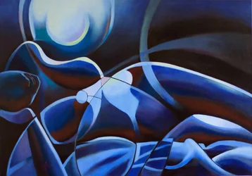 Mondbeschienene blaue Figur