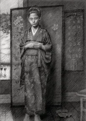 Nachdenklicher Junge im Kimono