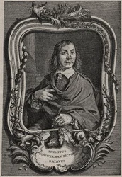 Porträt von Philips Wouwerman oder Philippus Wouwermans 1619-1668 niederländischer Maler - Gravur von Nicolas-Gabriel Dupuis nach Cornelis Visscher