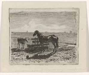 Weide mit einem Pferd und zwei Kühen