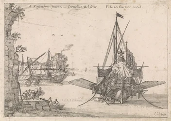 Galeere liegt vor Anker in einer Bucht