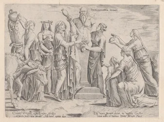 Speculum Romanae Magnificentiae: Acht Frauen opfern Priapus, 16. Jahrhundert