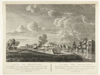 Preußische Truppen greifen Amstelveen an, das am 1. Oktober 1787 von Amsterdamer Schützen verteidigt wird