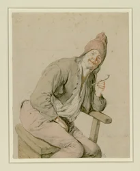 Sitzender Bauer mit Pfeife in der Hand