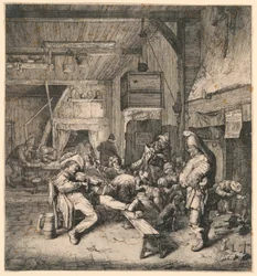 Geiger im Gasthaus sitzend