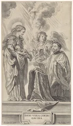 Ein unbekannter Heiliger (Ignatius von Loyola?) kniet vor Maria mit dem Kind