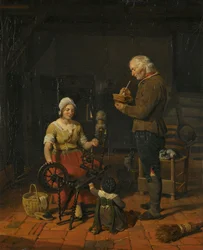 Bauernfamilie in ihrem Häuschen