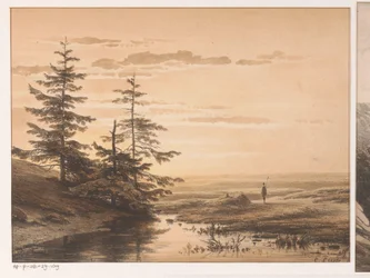 Landschaft mit Sonnenuntergang