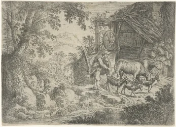 Hirte mit Ziegen und Kühen