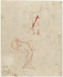 Skizze von zwei stehenden Figuren und einer Draperiestudie