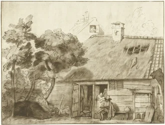 Zeichner vor Bauernhof