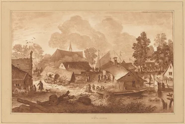 Dorf mit Teich
