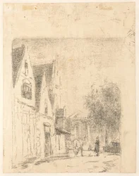 Ansicht einer Straße mit einem Pferd und einem Mann