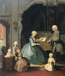 Familiengruppe in der Nähe eines Cembalos, 1739