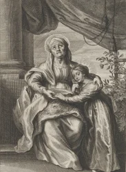 Die Erziehung der Jungfrau, mit der heiligen Anna, die auf einer Bank sitzt und nach oben schaut, ca. 1645-78