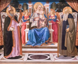 Madonna und Kind auf dem Thron mit Engeln, hl. Nikolaus und hl. Antonius dem Abt