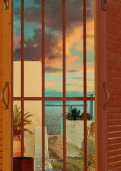 Tropischer Sonnenuntergang Fensterblick