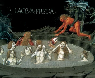 Darstellung eines Kreises der Unterwelt: Verdammte im kalten Wasser. Miniatur von Cristoforo De Predis (1440-1486) aus der Geschichte des Neuen Testaments