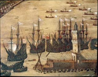 Ansicht des Hafens von Genua (Detail)