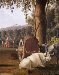 Ernte bei Neapel, Detail mit Kühen. 18. Jahrhundert, Neapel, Museo Nazionale di San Martino