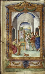 Penelope schreibt, Telemachus und Laertes Illustration für Die Heroides von Ovid, 1485-1499
