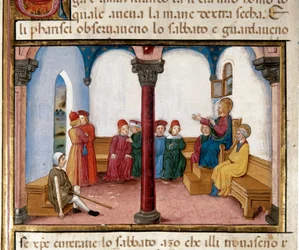 Jesuskrieger der Mann mit der verdorrten Hand Miniatur von Cristoforo De Predis nach der Geschichte des Neuen Testaments (fol. 81)