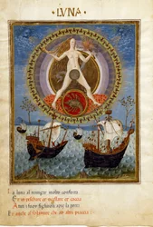 Mond mit dem Sternzeichen Krebs. Boote während der steigenden Flut