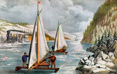 Eisbootrennen auf dem Hudson River, 19. Jahrhundert
