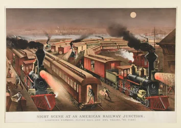 Nachtszene an einem amerikanischen Eisenbahnknotenpunkt