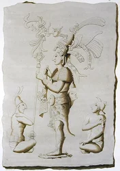 Ein König, Skulptur aus dem Palast, Palenque, Chiapas, Mexiko (Farbstich)