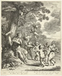Pan und Syrinx mit tanzenden Putti