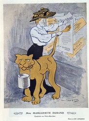 Marguerite Durand klebt ihre Wahlplakate