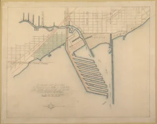 Tafel 72 aus dem Plan von Chicago, 1909: Chicago. Skizzenplan der vorgeschlagenen Docks an der Mündung